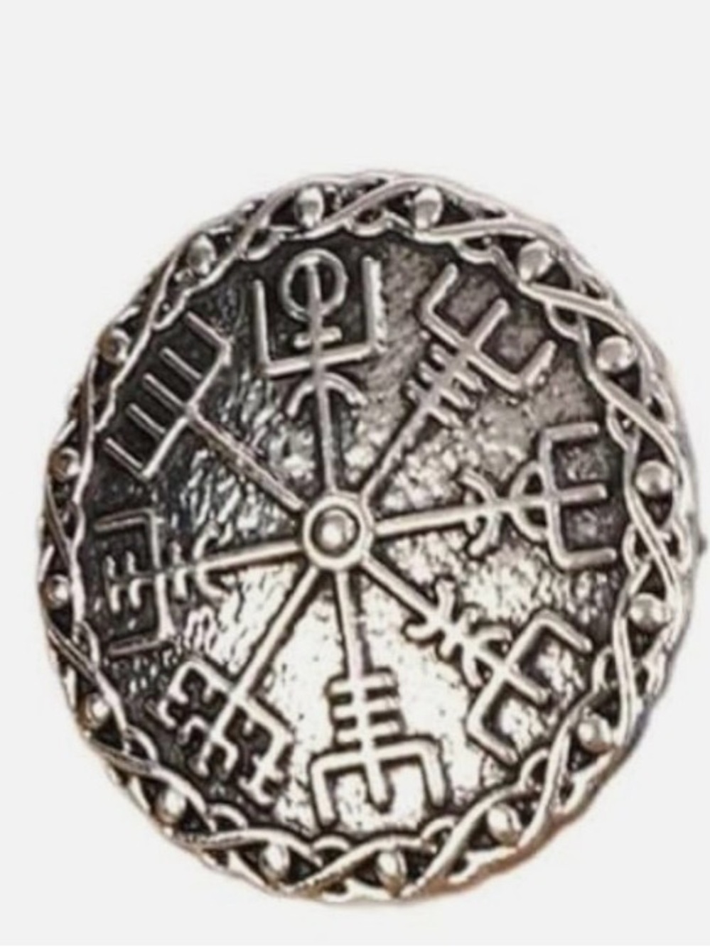 Antique Silver Vegvisir Norse Compass Brooch - Silver Tone.